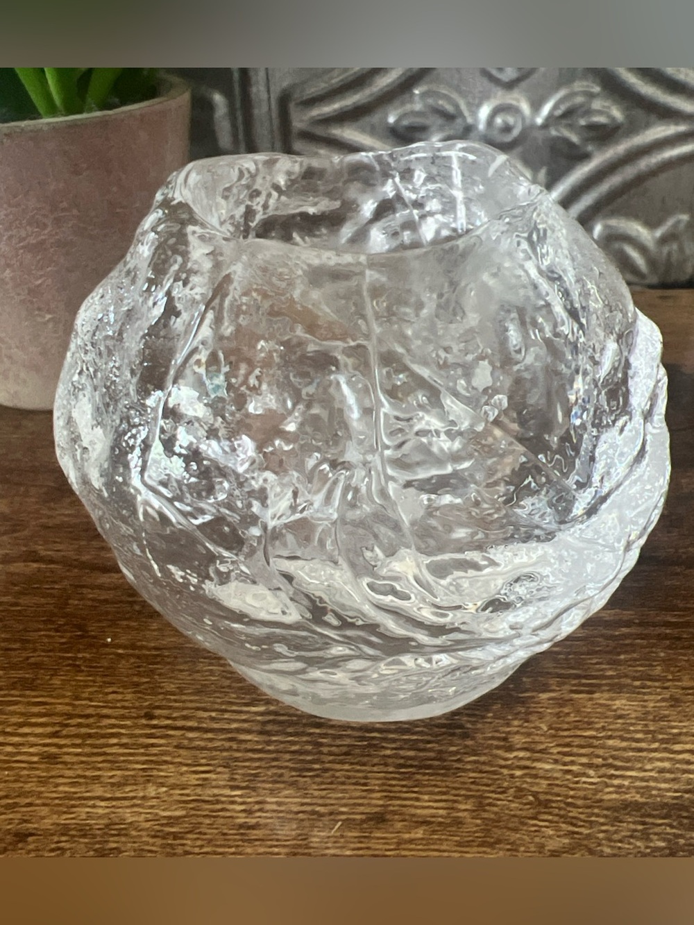 Kosta Boda Snowball Crystal Votive Candle Holder Swedish Art Glass Clear